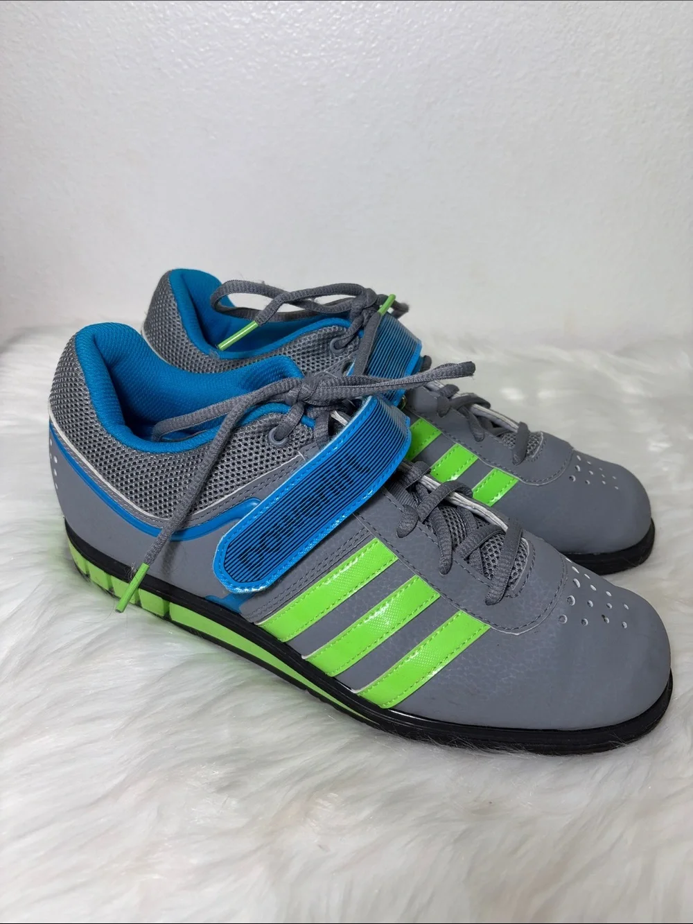 Adidas Powerlift 2.0 Gray Neon Green Blue Athletic Sneakers